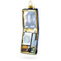 Black Makeup Compact with Mirror and Brush Glass Christmas Ornament in Multi color Figurine