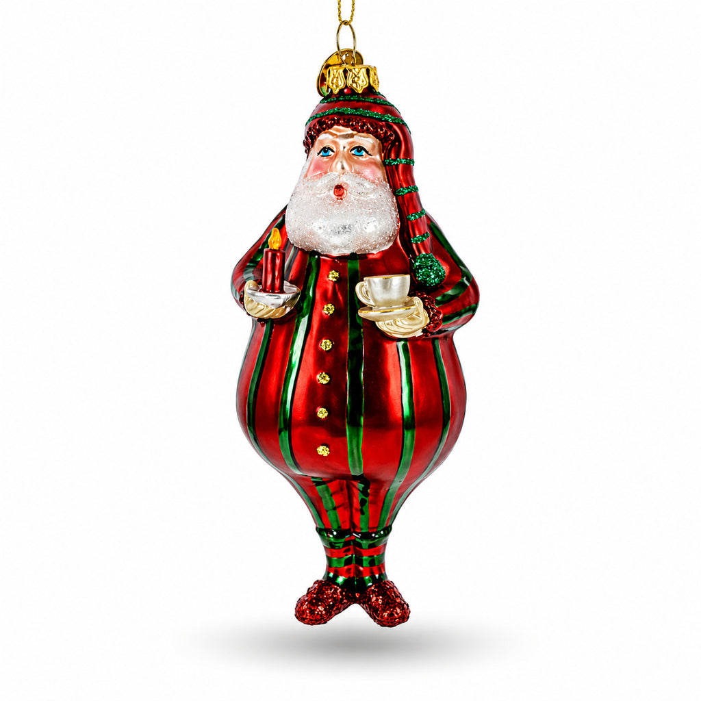 Santa in Striped Pajamas Glass Christmas Ornament in Red color Figurine