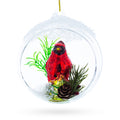 Red Cardinal Bird Encased in Glass Ball Christmas Ornament in Clear color Round