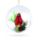 Red Cardinal Bird Encased in Glass Ball Christmas Ornament in Clear color Round