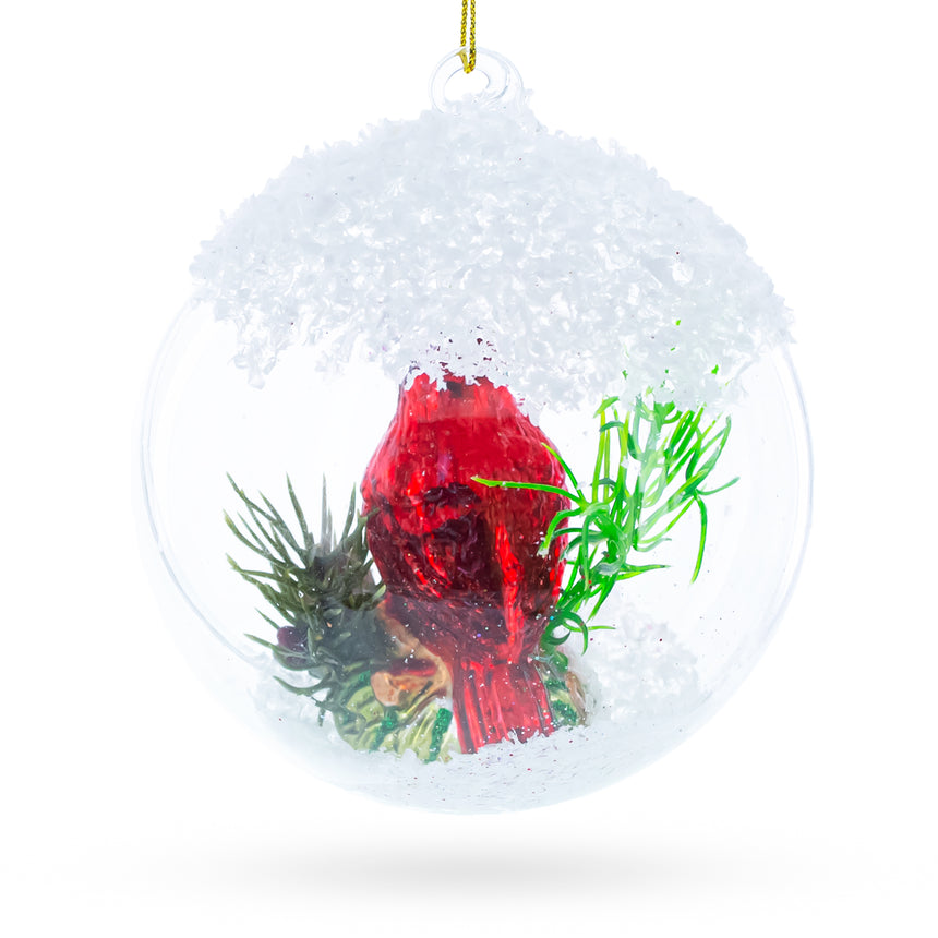 Red Cardinal Bird Encased in Glass Ball Christmas Ornament , dimensions in inches: 4.4 x  x