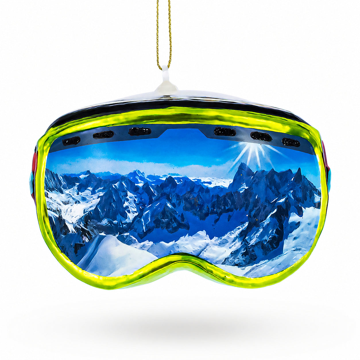 Mountain View Ski Goggles Glass Christmas Ornament in Multi color Figurine