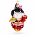 Geisha Cat in Kimono Glass Christmas Ornament in Multi color Figurine