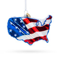United States Flag on Map Glass Christmas Ornament in Multi color Figurine