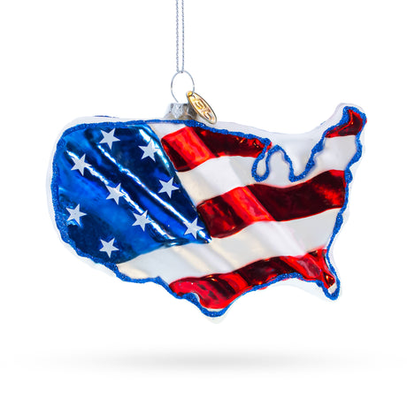 Glass Patriotic United States Flag - Blown Glass Christmas Ornament in Multi color