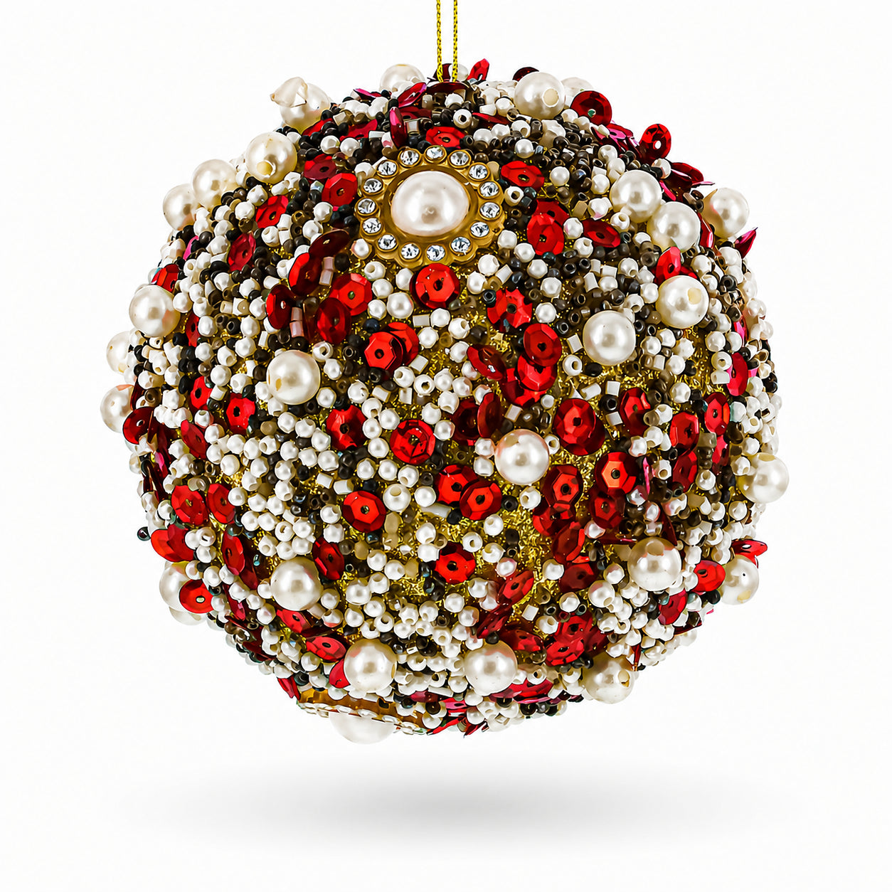 Red & Gold Beaded Glass Christmas Ornament in Multi color Figurine