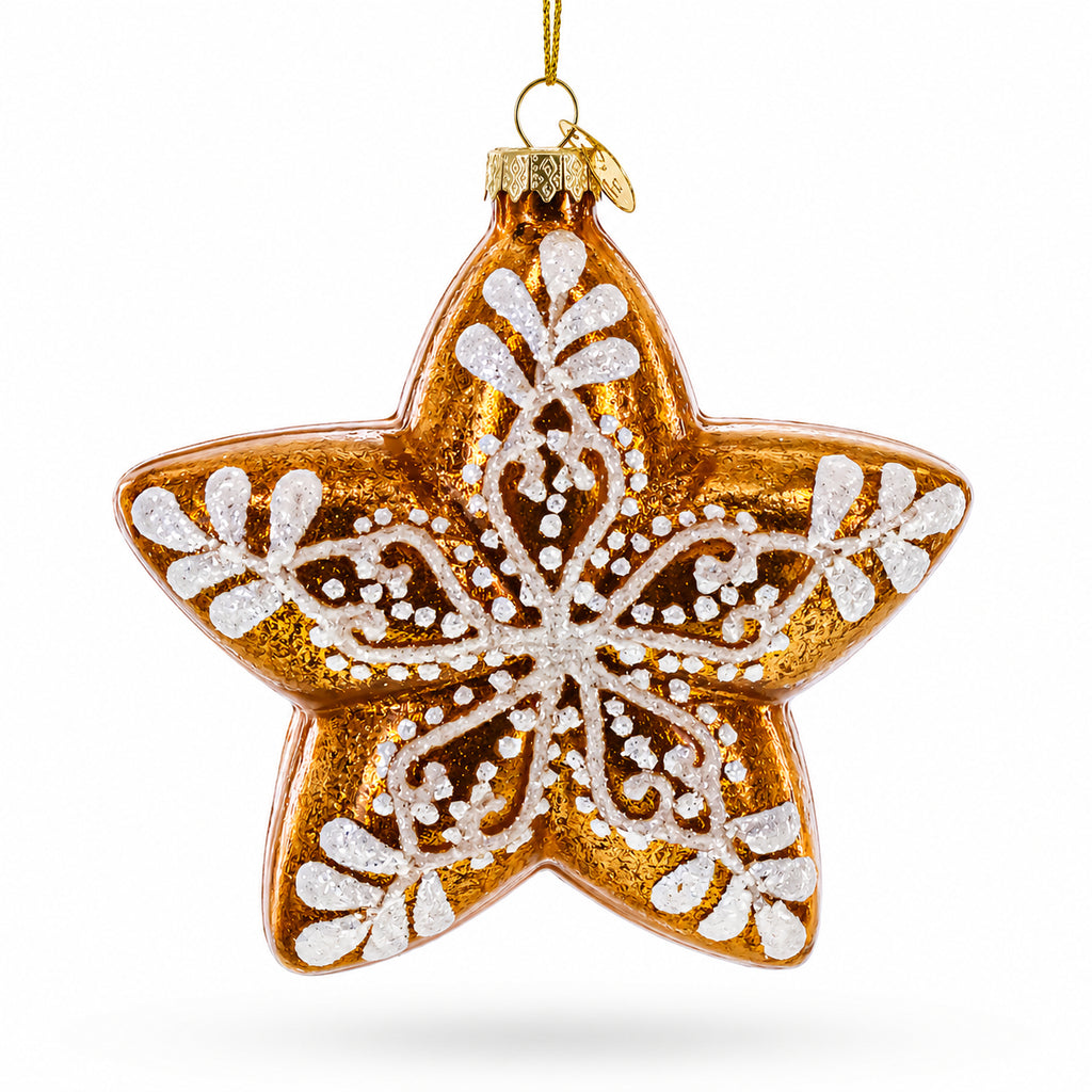 Golden Lace Star Glass Christmas Ornament in Multi color Star