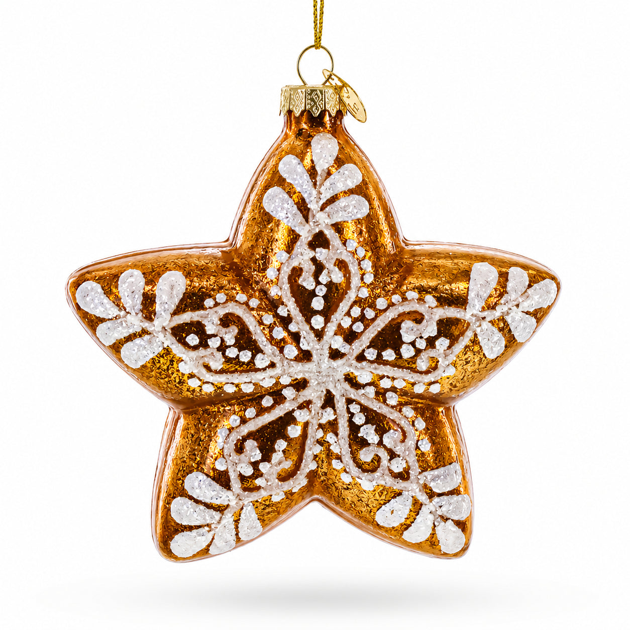 Golden Lace Star Glass Christmas Ornament in Multi color Star
