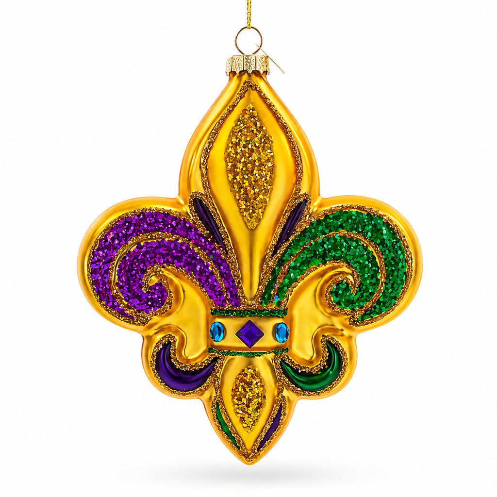 Mardi Gras Fleur-de-Lis Glass Christmas Ornament in Multi color Figurine