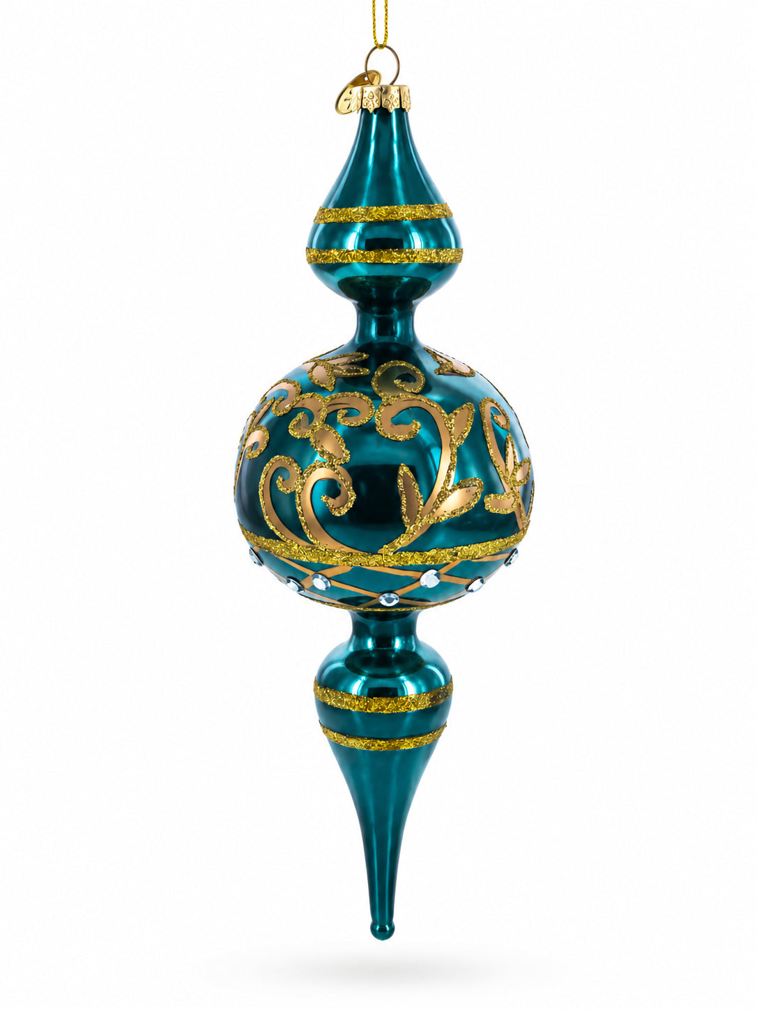 Regal Green Scroll Finial Glass Christmas Ornament in Green color Finial