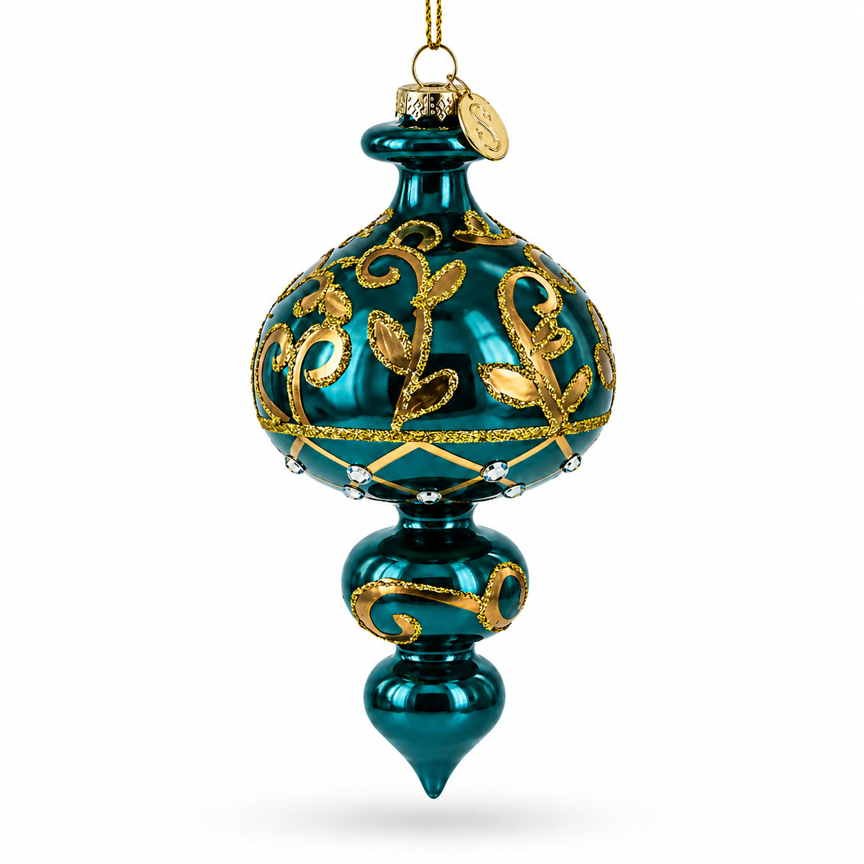 Emerald Cascade Finial Glass Christmas Ornament in Green color Finial