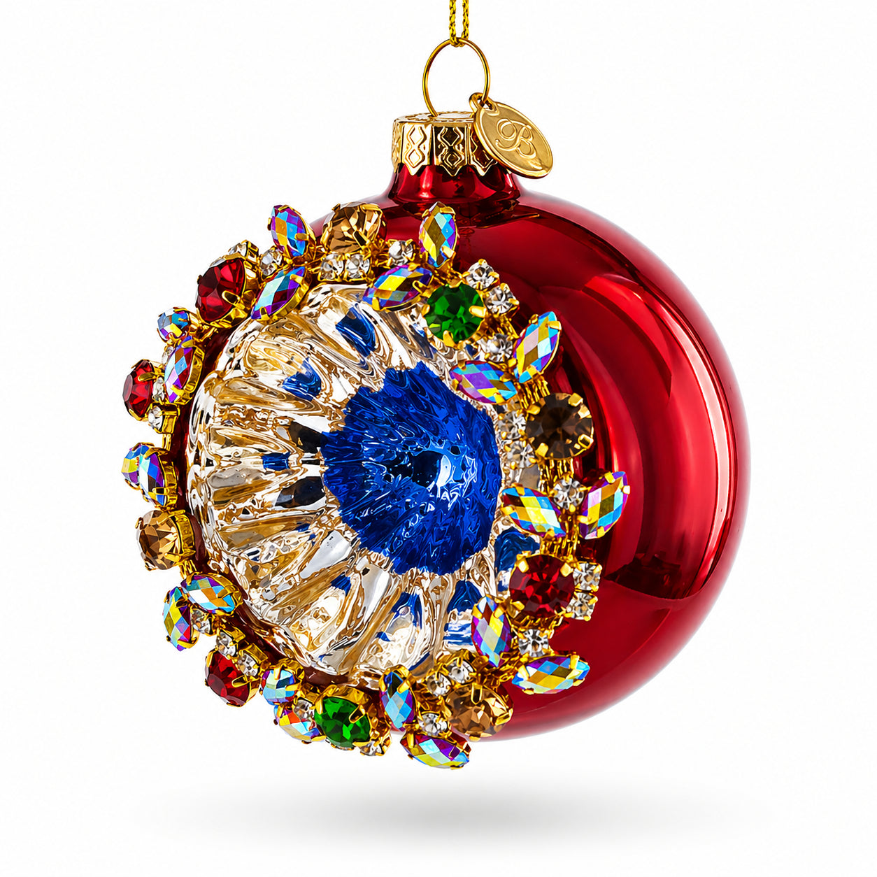 Red Jewel Burst Glass Christmas Ornament in Multi color Figurine