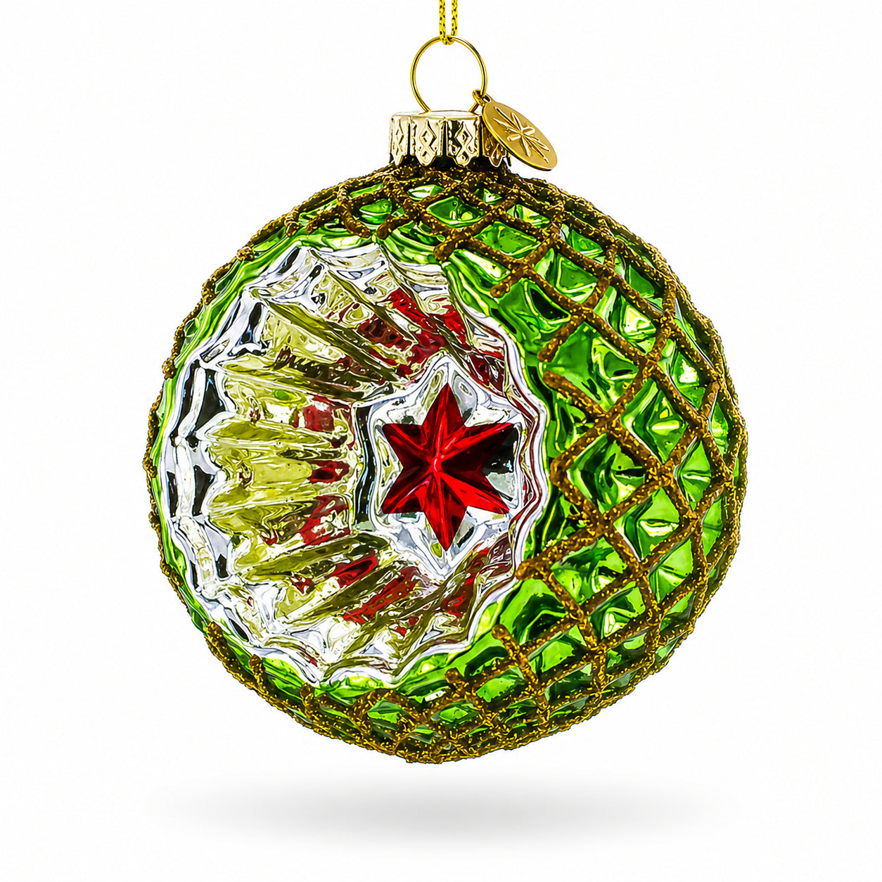 Green Starburst Indent Glass Christmas Ornament in Green color Star