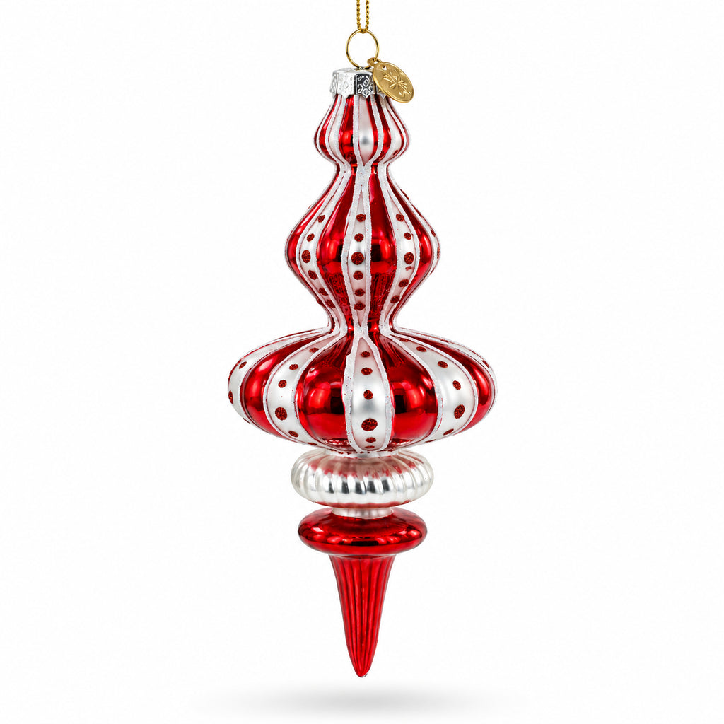 Red and White Striped Swirl Finial Glass Finial Christmas Ornament in Multi color Finial