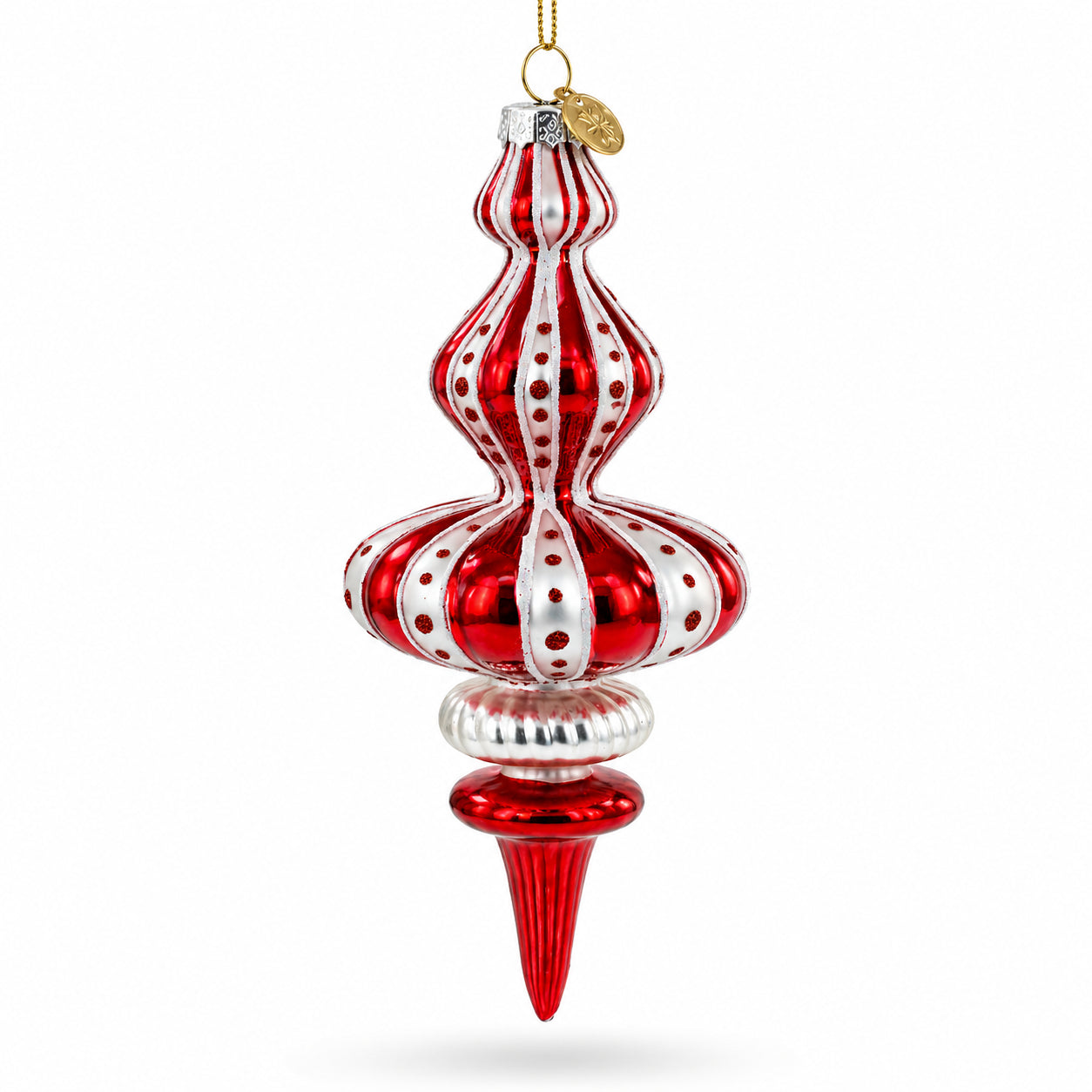 Red and White Striped Swirl Finial Glass Finial Christmas Ornament in Multi color Finial
