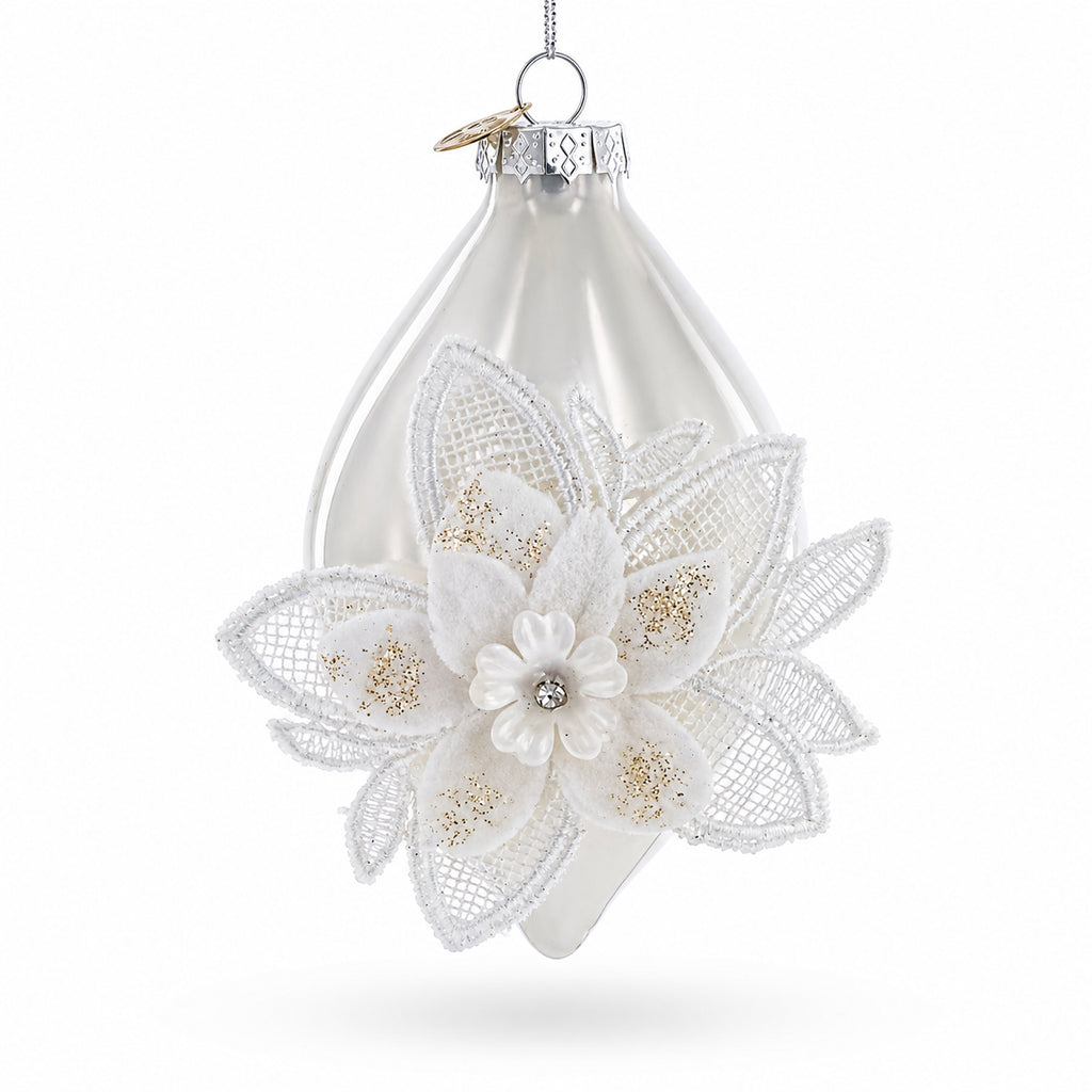 Frosted Petal Drop Glass Christmas Ornament in Multi color Figurine