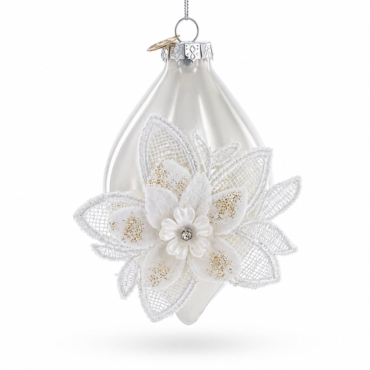 Frosted Petal Drop Glass Christmas Ornament in Multi color Figurine