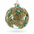 Gold Flower Lace on Green Glass Ball Christmas Ornament in Multi color Round