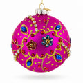 Bright Fuchsia with Glitter and Gems Glass Ball Christmas Ornament in Multi color Round