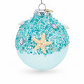 Sequins and Net Overlay Glass Ball Christmas Ornament in Blue color Round