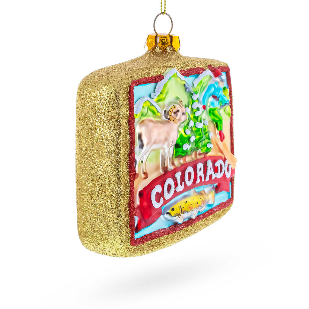 Colorado State Icons Glass Christmas OrnamentChina , dimensions in inches: 4.5 x 1.4 x 4.6