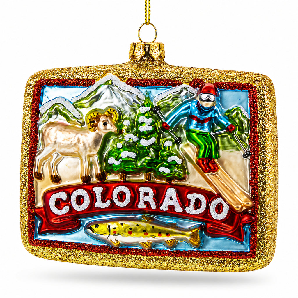 Colorado State Icons Glass Christmas Ornament in Multi color Figurine