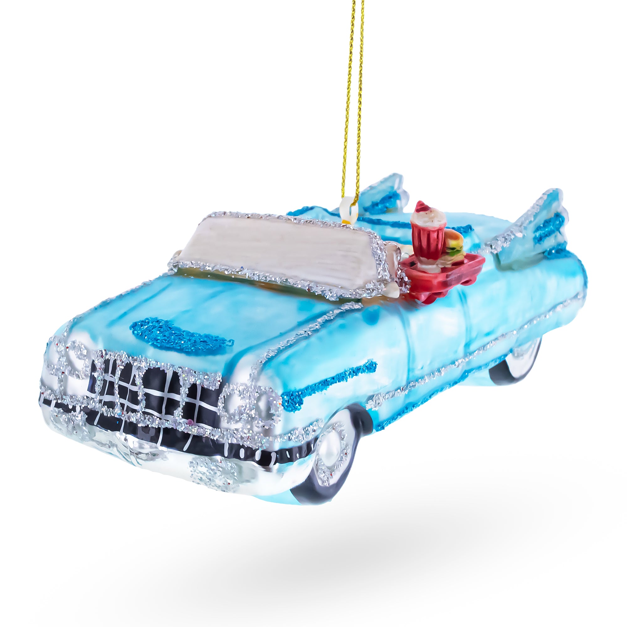 Classic Convertible Blue Retro Car Glass Christmas Ornament in Blue color Figurine