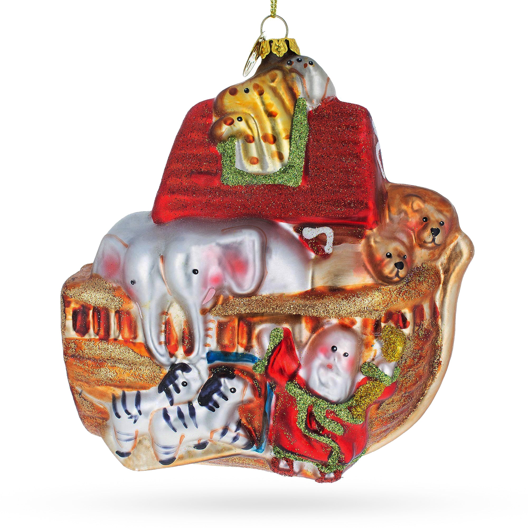 Timeless Noah's Ark Blown Glass Christmas Ornament in Orange color Figurine