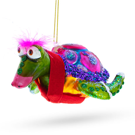 Elegant Mrs. Sea Turtle - Blown Glass Christmas Ornament in Multi color,  shape