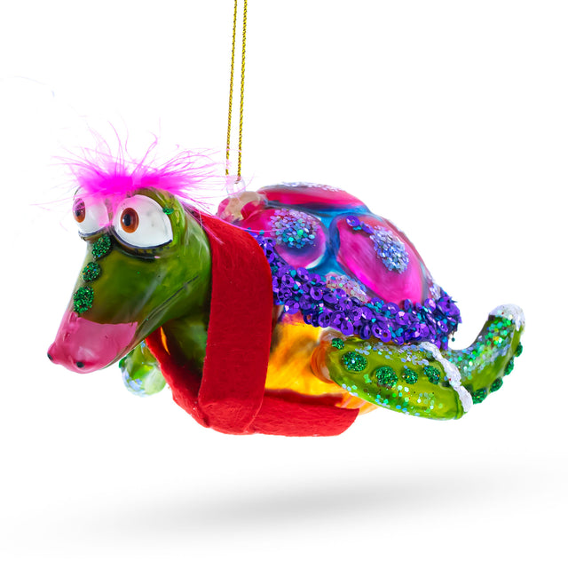 Glass Elegant Mrs. Sea Turtle - Blown Glass Christmas Ornament in Multi color
