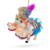 Fashion-Forward Pig Blown Glass Christmas Ornament in Multi color