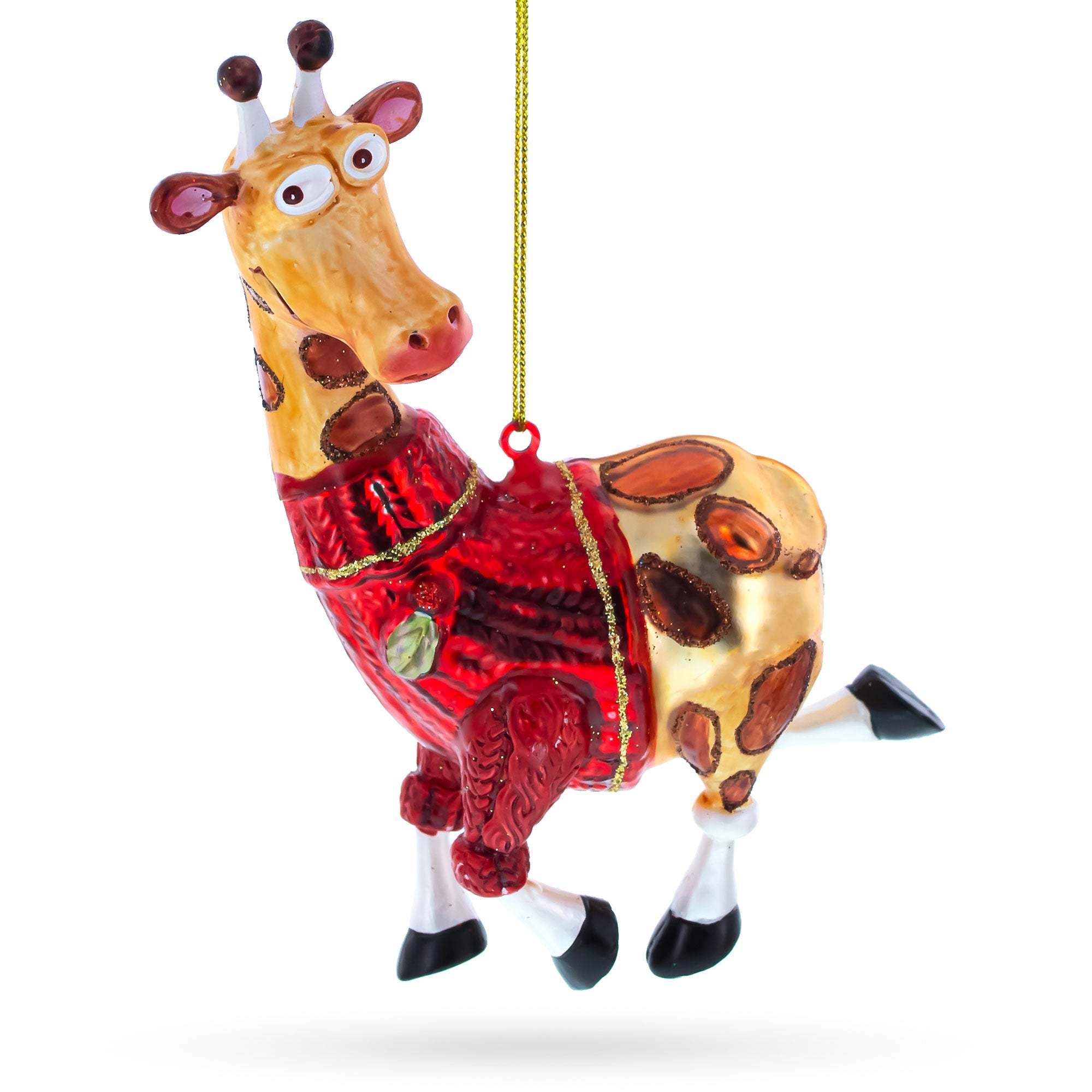 Stylish Giraffe Glass Christmas Ornament in Red color Figurine