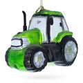 Rustic Green Tractor Glass Christmas Ornament in Green color Figurine