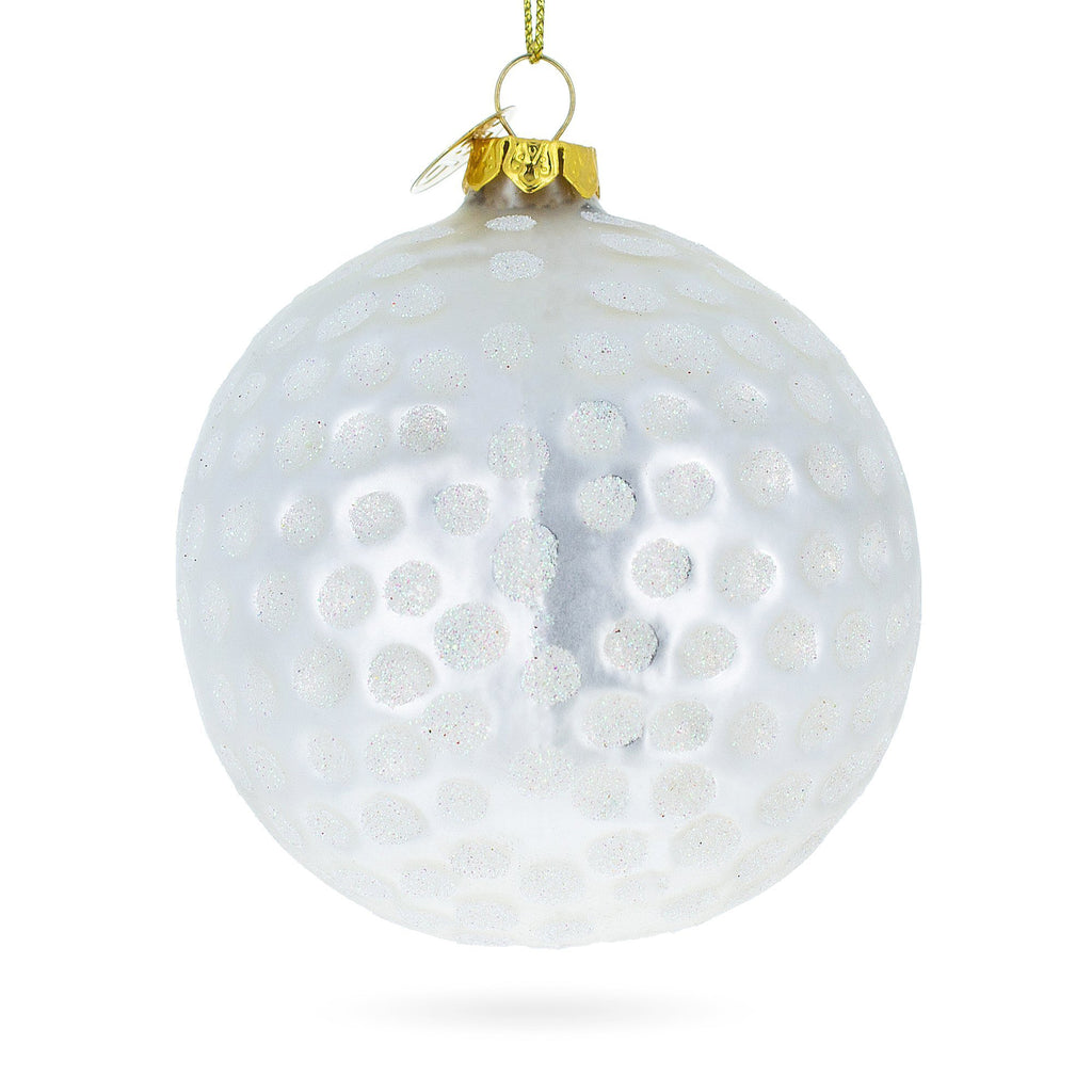 Textured Golf Ball Glass Christmas Ornament in White color Round