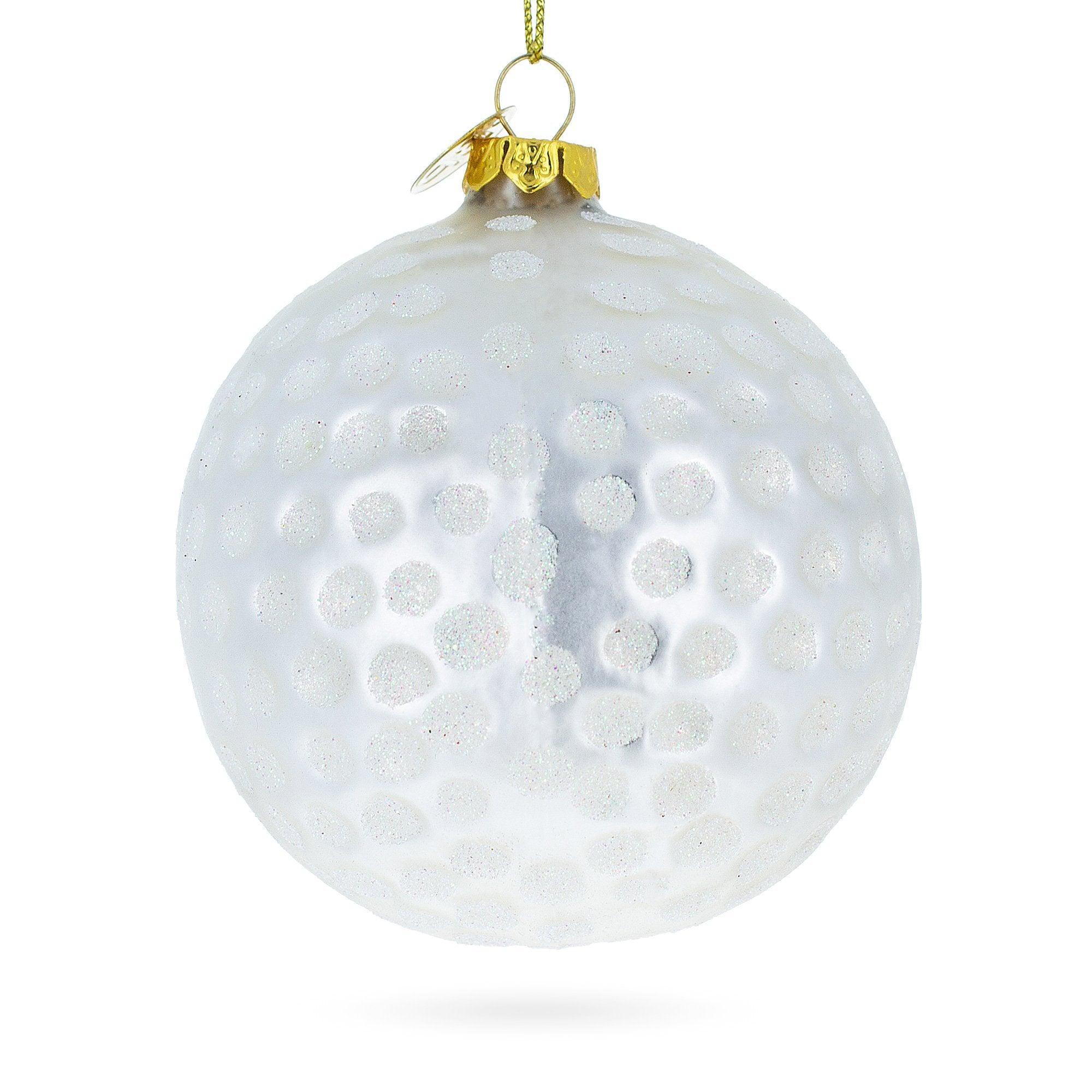 Textured Golf Ball Glass Christmas Ornament in White color Round