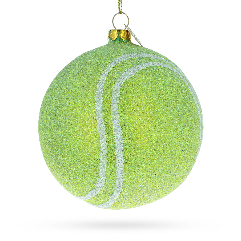 Tennis Ball Blown Glass Christmas Ornament in Green color Round