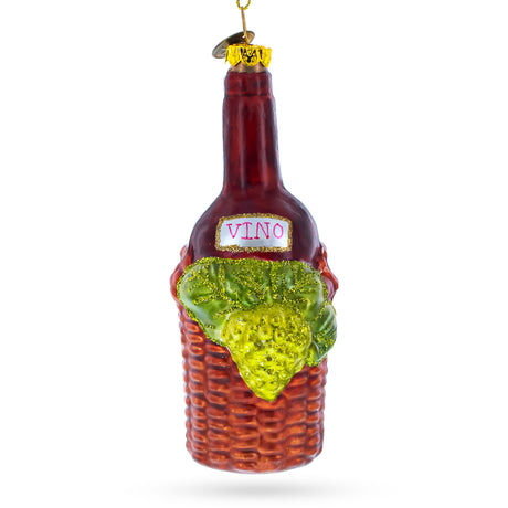 Elegant Red Wine Bottle - Blown Glass Christmas Ornament in Red color,  shape