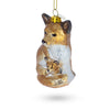 Loving Mother and Baby Fox - Blown Glass Christmas Ornament ,dimensions in inches: 2.29 x 2.13 x 4.49