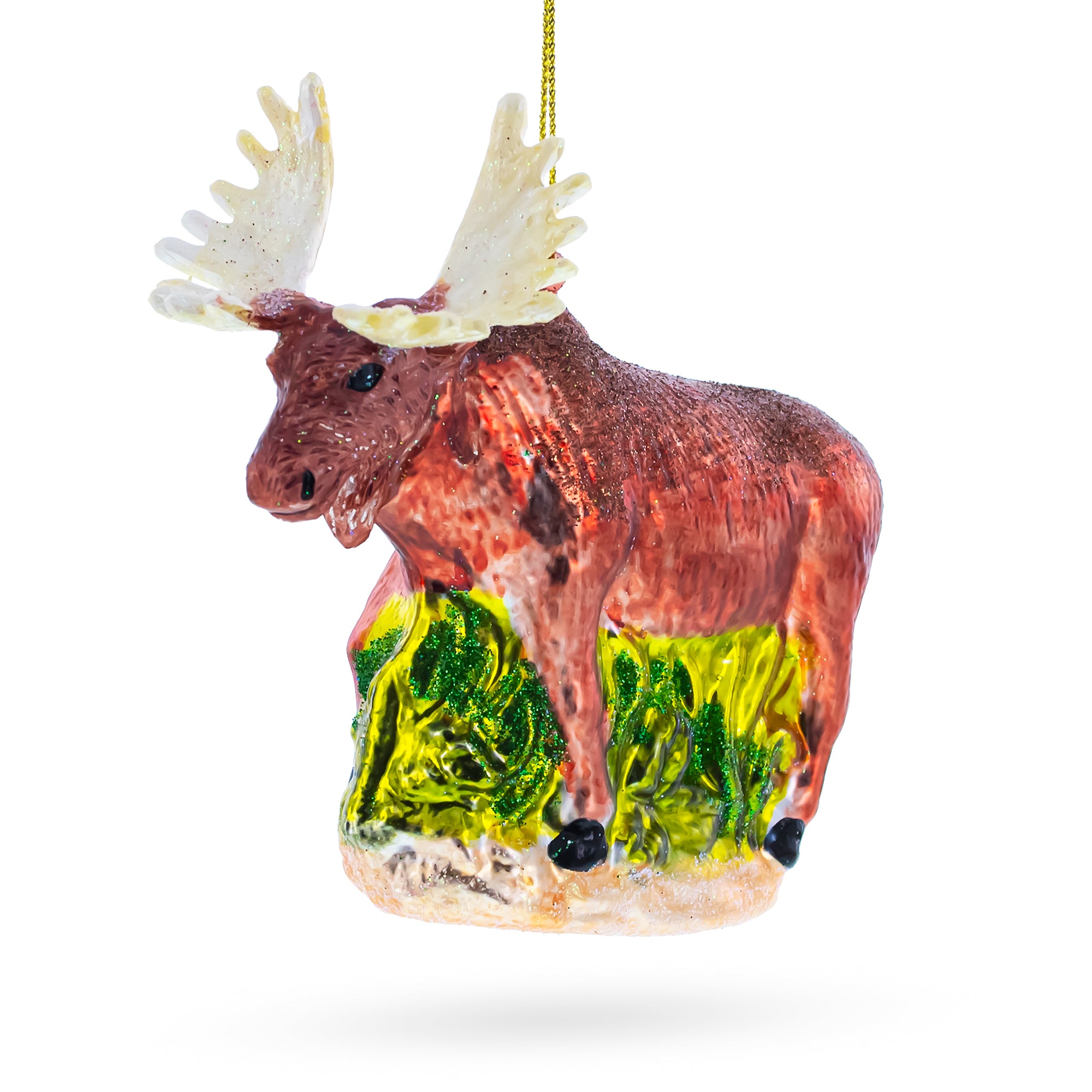 Moose Glass Christmas Ornament in Brown color Figurine