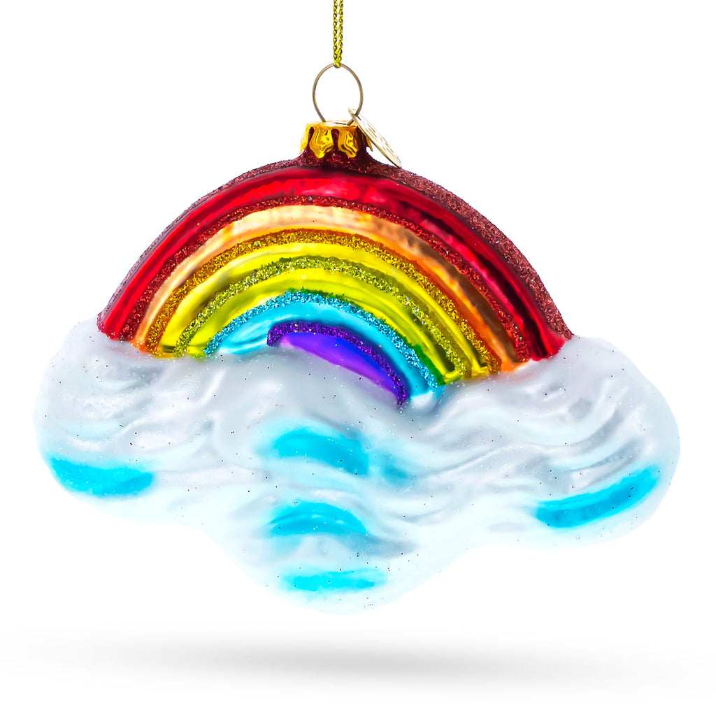 Rainbow Over Clouds Blown Glass Christmas Ornament in Multi color Figurine