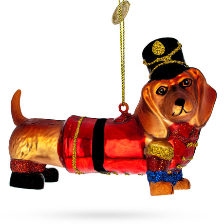 Dachshund Dog in Hat Blown Glass Christmas Ornament in Multi color