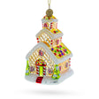 Gingerbread House with Candy Canes Blown Glass Christmas Ornament in Orange color