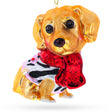 Glass Cute Golden Retriever Puppy in Red Scarf - Blown Glass Christmas Ornament in Gold color