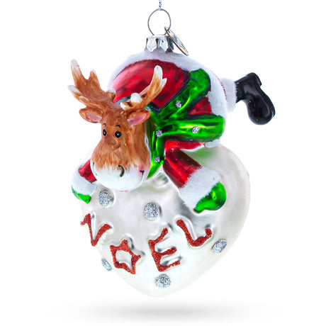 Noel Reindeer Heart Glass Christmas Ornament in Multi color