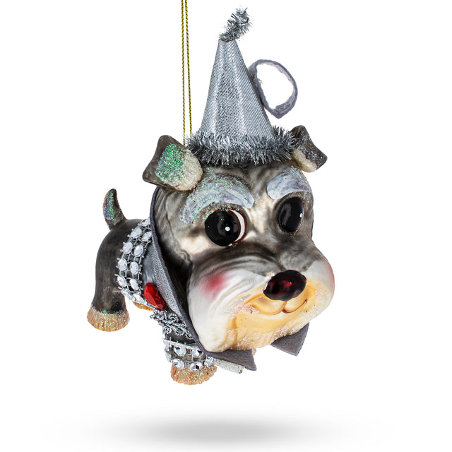 Charming Miniature Schnauzer Blown Glass Christmas Ornament in Multi color