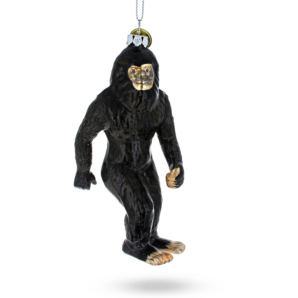 Elusive Bigfoot - Blown Glass Christmas Ornament in Black color,  shape
