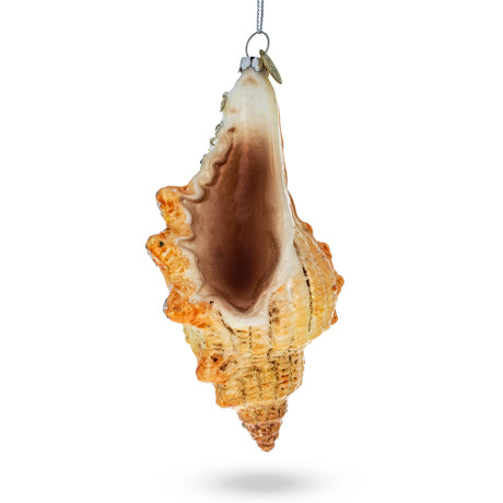 Glittered Seashell - Blown Glass Christmas Ornament in Yellow color,  shape