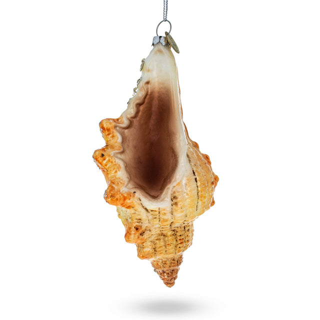 Glittered Seashell Blown Glass Christmas Ornament in Yellow color