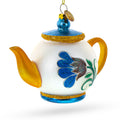 Decorated Teapot Glass Christmas Ornament in White color Figurine