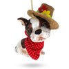 Glass Dapper Boston Terrier in Hat - Blown Glass Christmas Ornament in Multi color